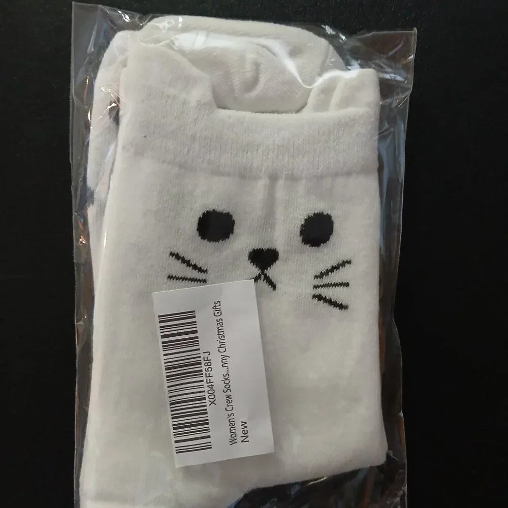 Women's Cat Socks 2 Pair White / Grey  New In Pack